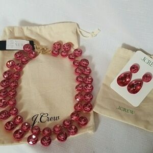 J CREW Brulee Double Drop Necklace & Earrings Set Pink Teardrop Dangle